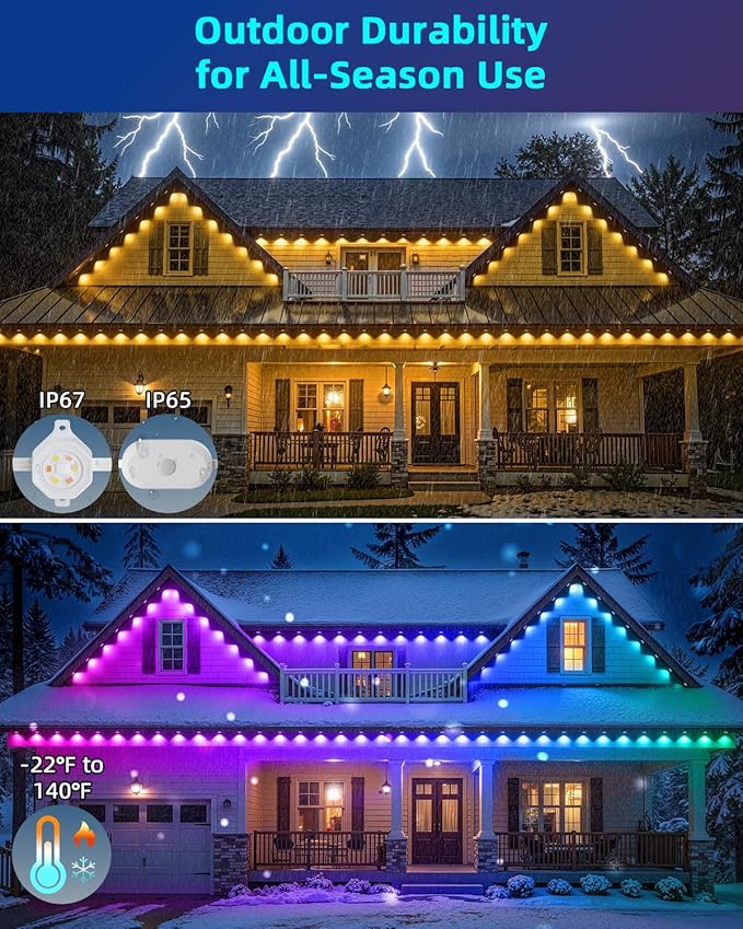 REYLAX 100FT Permanent Outdoor Lights with 60 LED Lights, RGB+IC Eaves Lights, IP67 Waterproof, Multi Scenes for Outdoor Christmas Holidays Decor, Works with APP & Remote Control, White