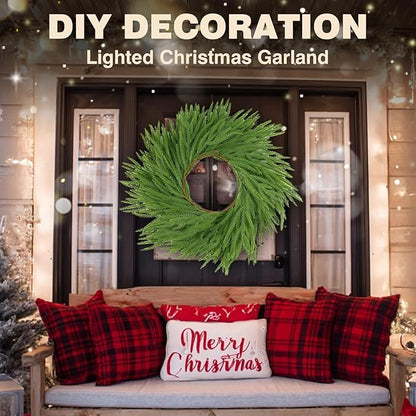 2Pcs 6FT Christmas Norfolk Pine Garlands,Real Touch Garland, Faux Greenery Garland for Fireplace Mantle Indoor Outdoor Holiday Party Home Decor（2-Pack）