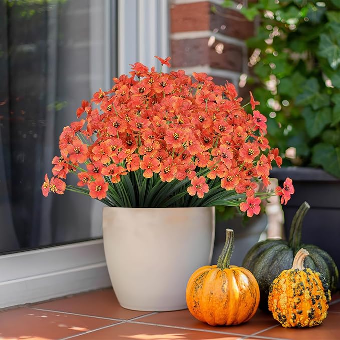 AGIRL 24 Bundles Artificial Fall Flowers Outdoor Indoor Decoration,Fake Plastic Flowers,Faux Mums Plant for Thanksgiving Fall Decor,for Hanging Outside Garden Front Door Porch Patio Window Box