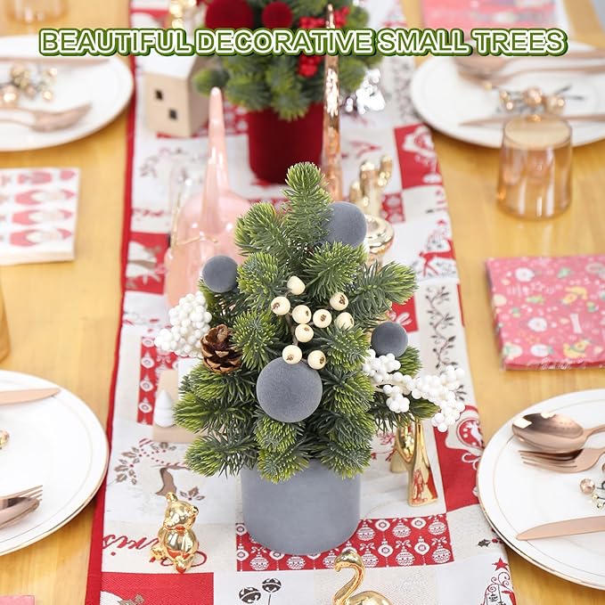 SY Super Bang Small Christmas Tree, 12Inch Artificial Grey Velvet Ball Berry Mini Tabletop Tree Christmas Decorations, for Home Party Thankgivings Xmas Indoor Decor.