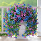 Artificial Fake Hanging Flowers Plants for Outdoor Spring Decoration, 2 PCS Faux Silk Daisy Flower UV Resistant Look Real for Outside Patio Porch Garden Balcony Yard Home Summer Decor(Perple Blue)