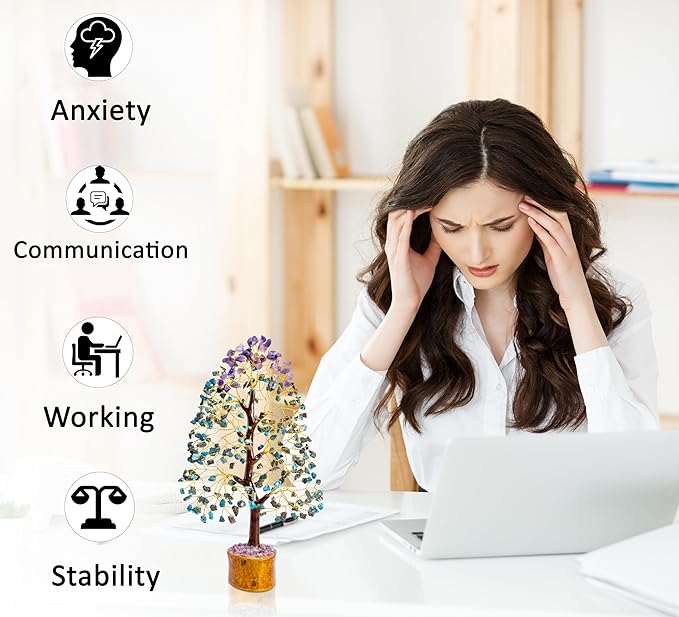 Amethyst & Turquoise Gemstone Tree, Crystal Tree of Life, Feng Shui Bonsai, Money Tree, Healing Tree - Home Decoration, Good Luck Figurine, Gem Tree for Positive Energy, Chakra Tree of Life, Gift