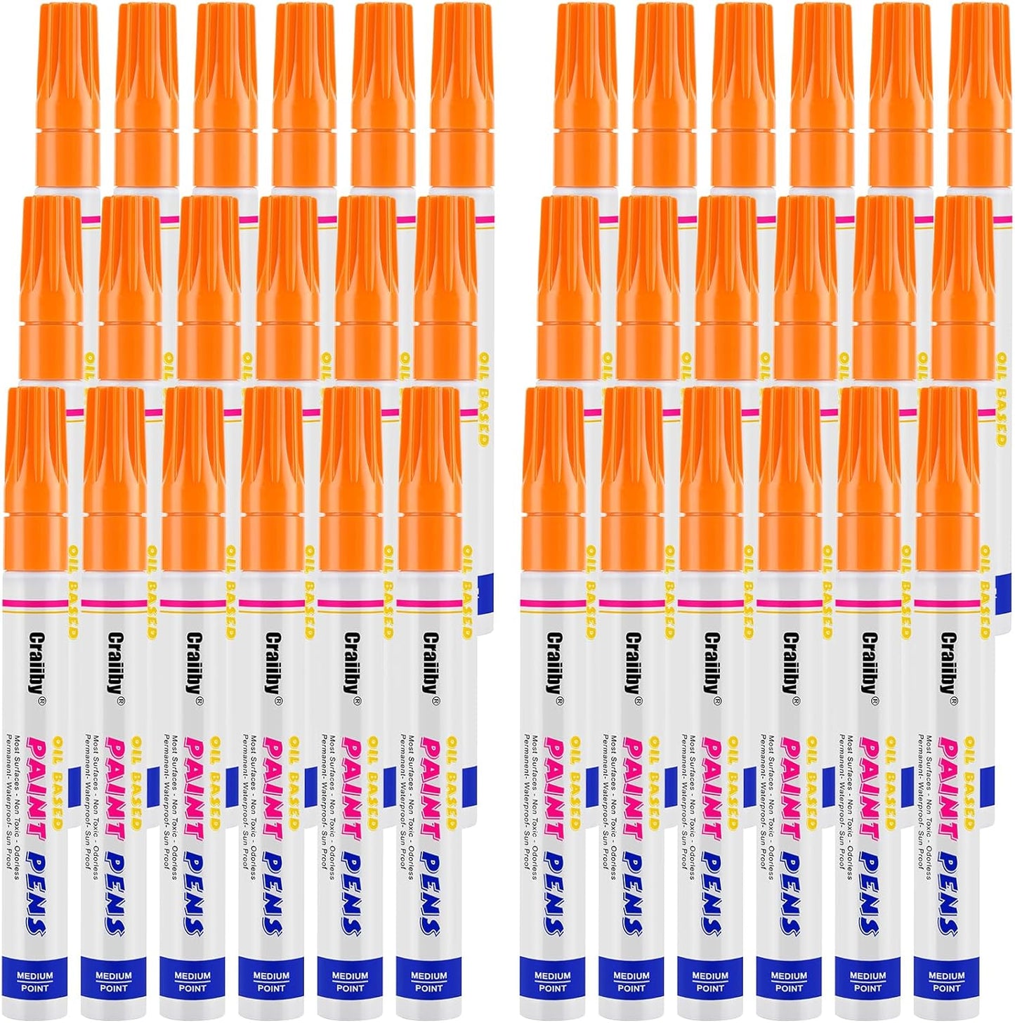 Orange Paint Markers, 36 Pack Oil-Based Waterproof Quick Dry Permanent Paint Pen Set for Rocks Painting, Wood, Fabric, Plastic, Canvas, Glass, Mugs, Metal, Tire, Stone, DIY Craft
