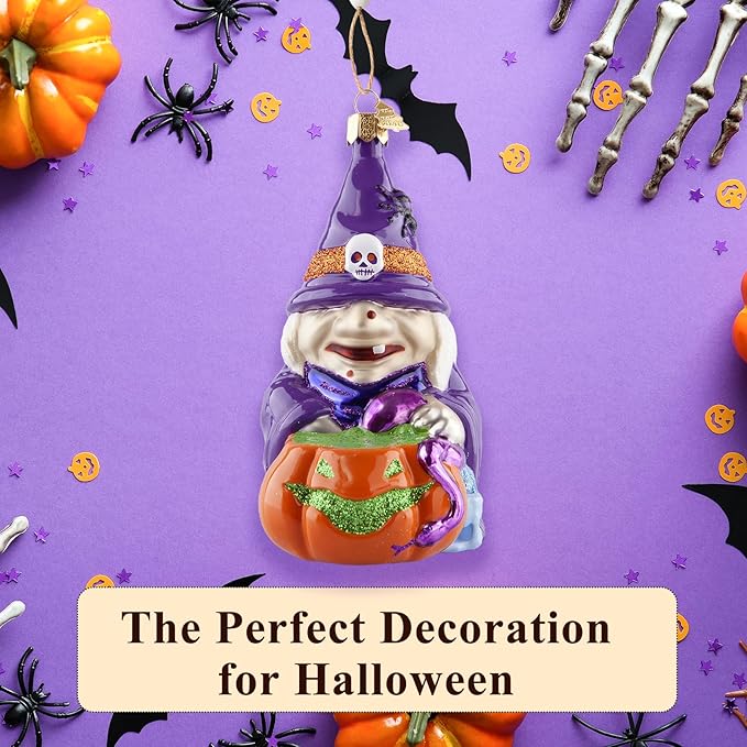 Halloween Ornaments,Purple Evil Witch Hanging Ornaments,Halloween Tree Decorations,Glass Blown Christmas Ornaments for Party Xmas Tree Holiday Home Decorations Gifts