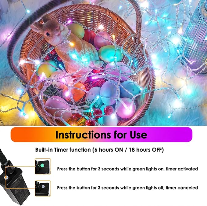 Connectable 200 LED 66FT Christmas String Lights Outdoor Indoor, 66FT Easter Pastel Lights Multicolor Decorations Lights, Waterproof 8 Modes Plug in Twinkle Fairy Lights for Christmas Bedroom Decor