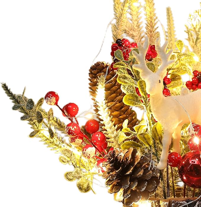 Xmas Decor Small Christmas Tree with Lights - Artificial Tabletop Lighted Mini Christmas Tree with Christmas Ornaments Gnomes Indoor for Office Desk Home Decorations