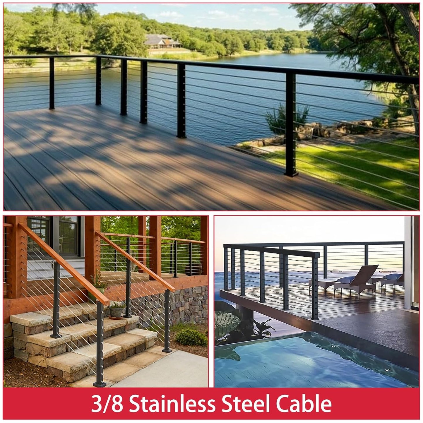 3/8 Stainless Steel Cable with 7x19 Strands and 12000lbs Breaking Strength 304 Stainless Steel Wire Rope for Aircraft Cable 150FT