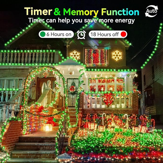 Hezbjiti 1000 LED 403 FT Christmas String Lights Outdoor, 8 Lighting Modes IP44 Waterproof Fairy Lights with Timer and Dimmable Function for Home Party Tree Decorations (Green, Clear Wire)