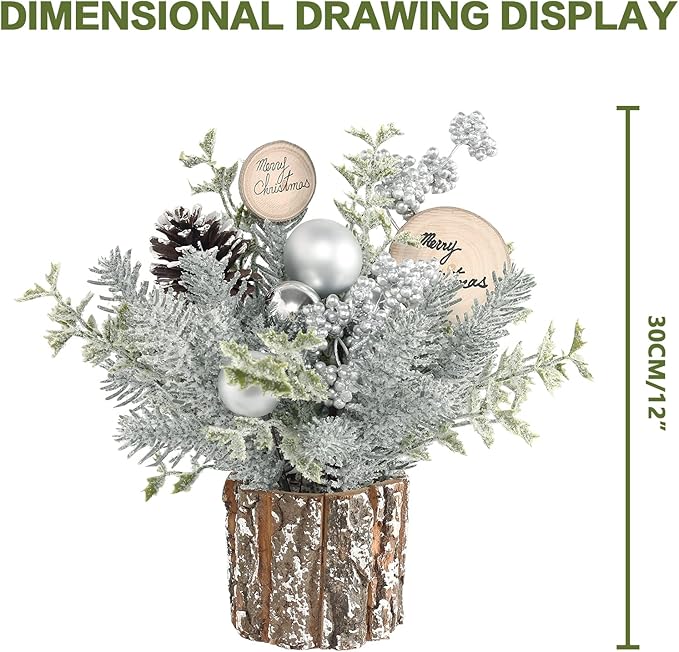 Super Holiday Small Winter Christmas Tree, Artificial Mini Tabletop Christmas Tree Decorations with Christmas Ornaments, for Home Party Thankgivings Christmas Decor, Silver/White-Indoor.