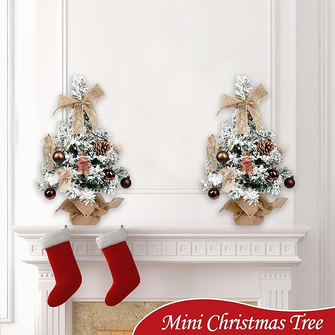 Sunnyglade Mini Christmas Tree, 24 Inch/2 FT Lighted Tabletop Artificial Xmas Tree with Music Box, Gingerbread Man Tag and Decor Ball, DIY Small Tree with LED for Holiday Home Party Decor