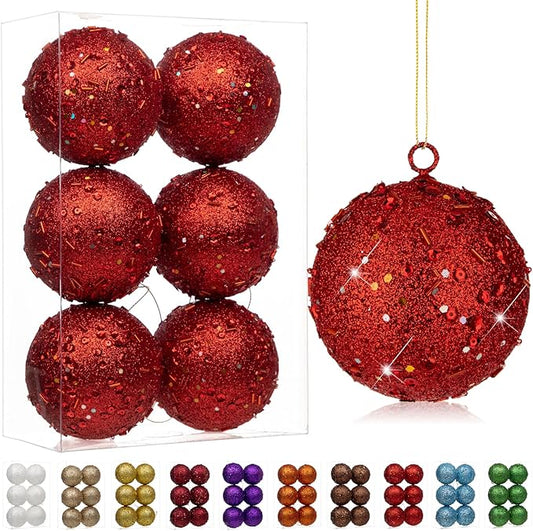 3.15" Large Christmas Balls Ornaments 6 Pcs Shatterproof Big Red Christmas Ornaments for Xmas Tree Bulk Glitter Big Xmas Tree Ornament for Trees Halloween Holiday Wedding Party Decoration