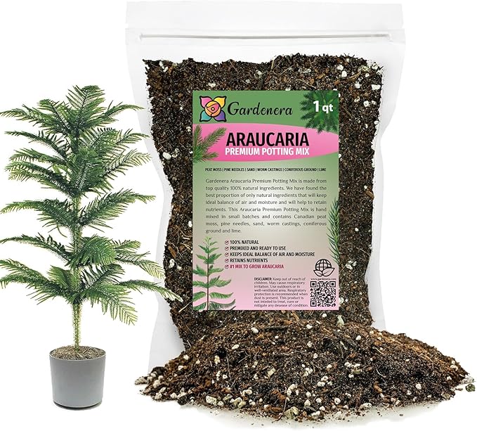 GARDENERA Premium Araucaria Potting Soil Mix - Perfect Balance of Nutrients, Drainage, and Aeration for Healthy Araucaria Trees - 1 Quart