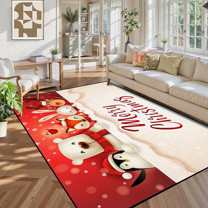 5' X 7' Christmas Area Rug Bedroom Living Room Rugs Xmas Decorative Area Rug Non-Slip Indoor Throw Rug Washable Rug Floor Carpet for Kitchen Nursery