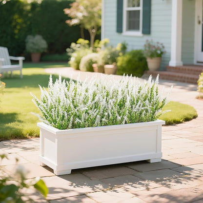 Ouddy Decor 24 Bundles Artificial Lavender Fake Flowers Faux Plastic Plants for Home Wedding Kitchen Garden Patio Window Box Office Table Centerpieces Indoor Outdoor Decor, White