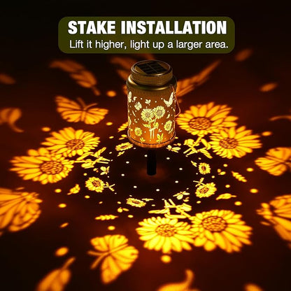 Cooo 4 Pack Solar Lanterns Outdoor Waterproof Sunflower Butterfly Solar Pathway Lights Landscape Path Christmas Gifts for Women Mom Grandma for Outdoor Table Lamps Garden Yard Backyard Decor -Gold