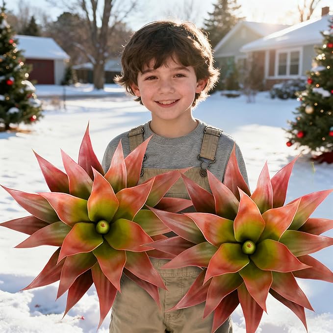 24 Inch Red Artificial Agave Plant with Ground Stake, Realistic Faux Succulents for Home Decor, UV-Resistant Fake Agave Plant for Indoor Outdoor Planters, Porch, Patio, Balcony, Poolside, 2 Pack