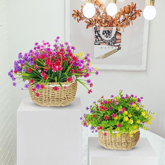 24 Bundles Artificial Flowers Outdoor Fake Mums Outdoor Plants Faux Flowers Bushes Bulk UV Resistant Plastic Greenery Decoration for Front Door Porch Outside Garden décor, 6 Colors