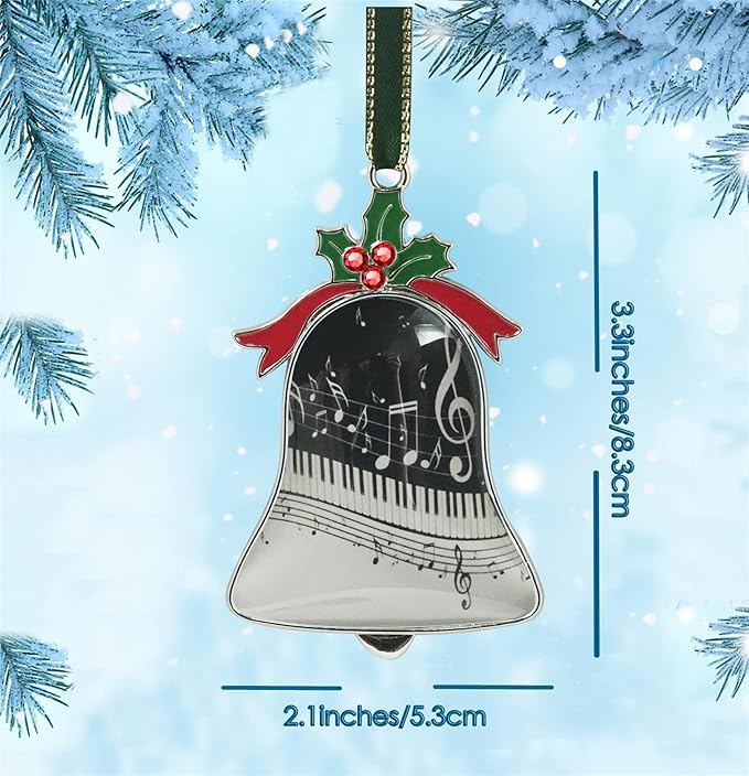 Christmas Ornament Bell Pendant Decorative Metal Glass Hanging Christmas Bell Ornaments for Home Decoration Party Decor A Piano Keys with Musical Notes