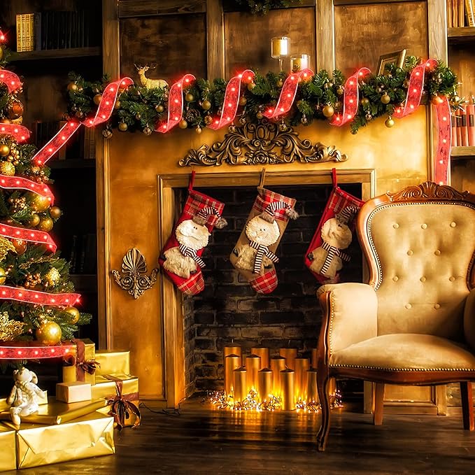 Christmas Decorations, 2.5Inch x 33Ft 100 Led Christmas Tree Ribbon Lights with Remote Control, Battery Operated & USB Powered 8 Lighting Modes Fairy String Lights with Timer for Xmas Decor