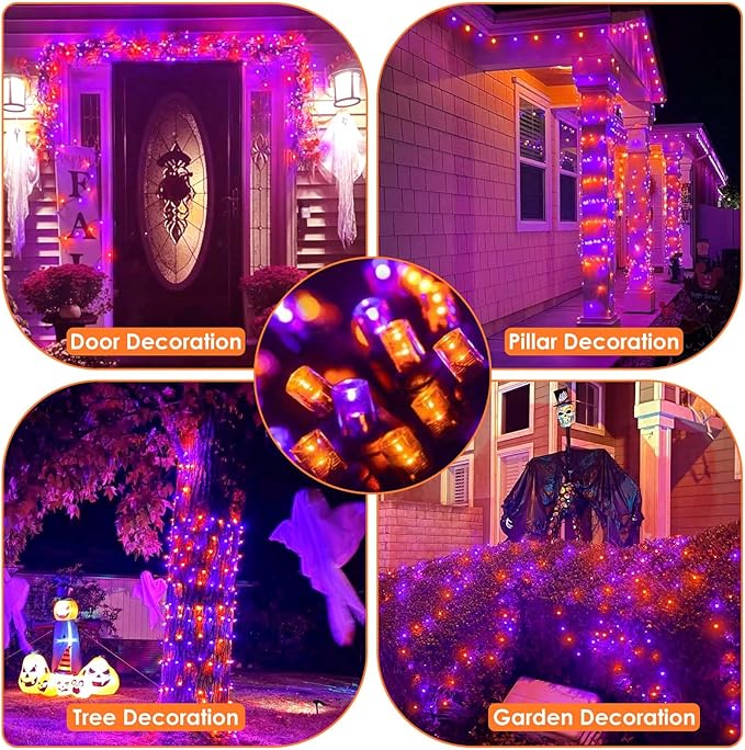 Connectable Purple and Orange Halloween Lights, 2Pack 164ft 400LED 13 Modes Waterproof String Lights Plug in, Twinkle Light with Timer Indoor/Outdoor for Tree Party Halloween Decorations
