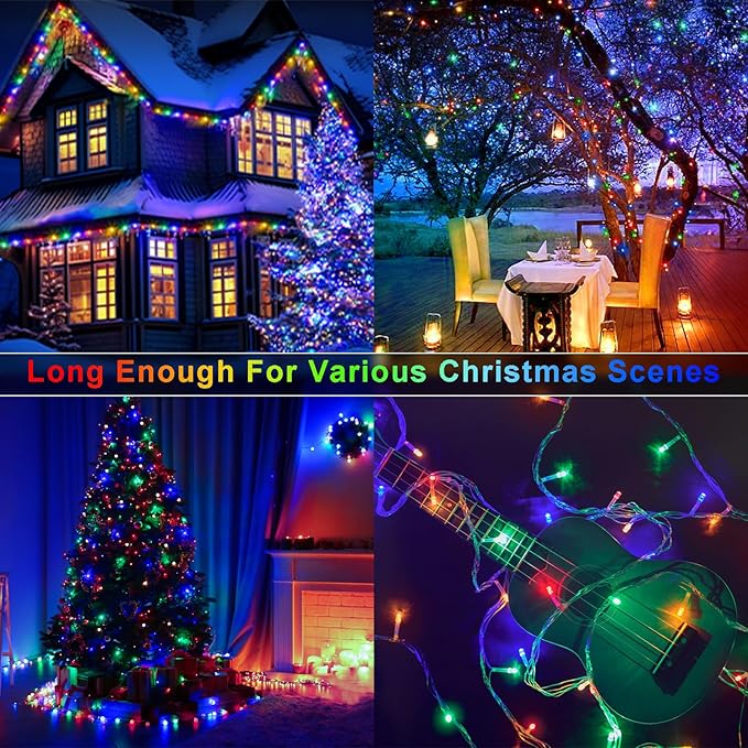 328 FT 720 LED Christmas Lights Outdoor Fairy Lights Plug In Color Changing String Lights Waterproof 11 Modes Timer for Outside House Tree Garden Wedding Party Decorations-Warm White to Multicolored
