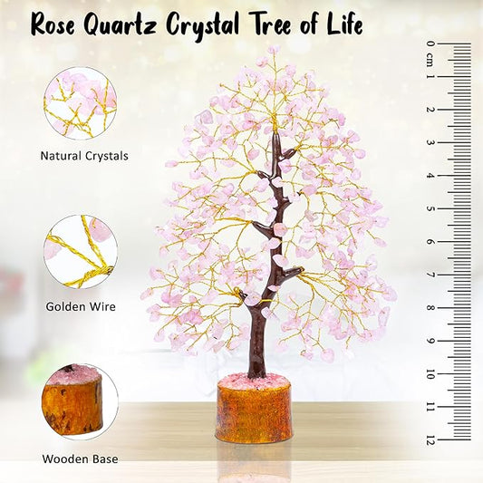 Rose Quartz Tree of Life, Handmade Gemstone Feng Shui Money Tree, Healing Crystal Decoration for Home, Positive Energy, Spiritual Gift