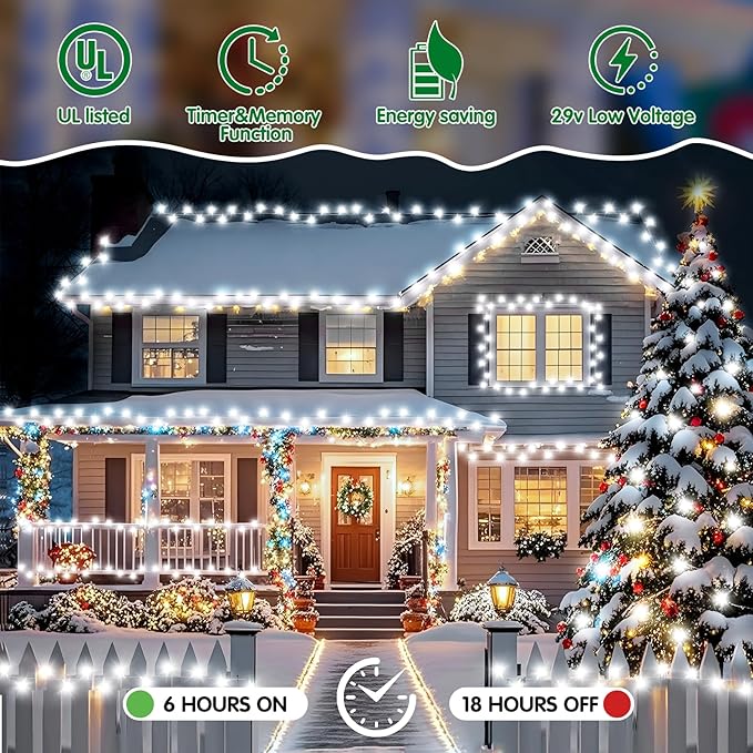 Heceltt Christmas Lights Outdoor, 403FT 1000 LED String Lights 8 Modes and Timer Memory Function Twinkle Fairy Lights IP44 Waterproof Plug in for Xmas Tree Wedding Party Holiday Decor(White)