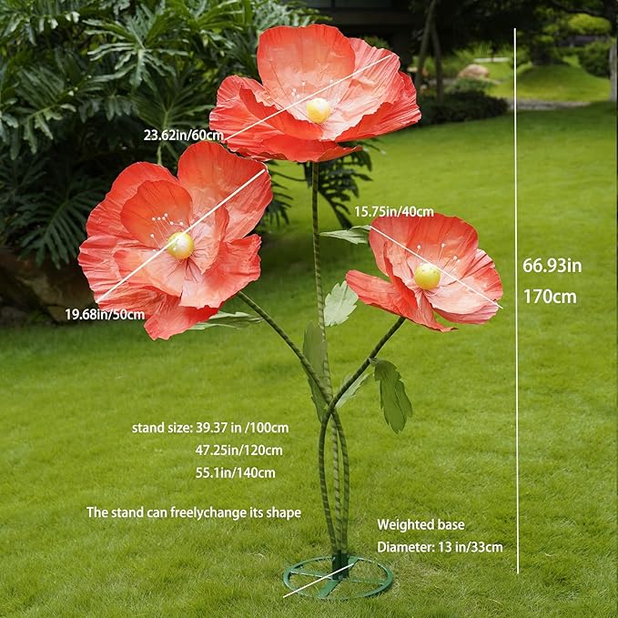 Giant Flowers for Decoration,Large Paper Flowers with Standing Stems and Base,3 pcs Artificial Flowers for Home Decor, Wedding Decorate, Photography Props, Party Banquet (Orange)