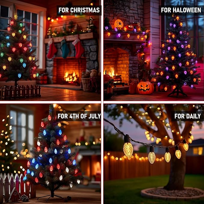 Dazzle Bright Smart C9 Christmas Outdoor Lights, 100 LED 66 FT RGB String Light with Remote, App Control, Music Sync, Connectable Waterproof Xmas Lights for Holiday Tree Patio Roof Decor
