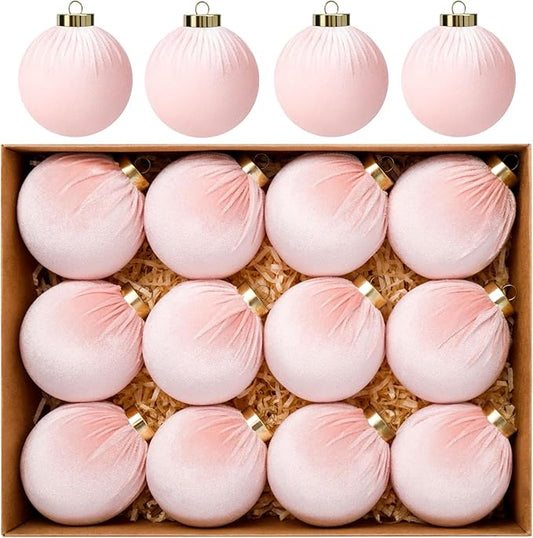 24 Pack Velvet Christmas Ornaments Balls for Tree, 12 Pcs 3.15 Inch Large Velvet Christmas Balls and 12 Pcs Vintage Bows for Xmas Tree Garland Wreath Holiday Party Indoor Home Decor
