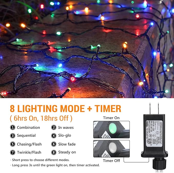 Toodour Christmas Lights Outdoor, 328ft 1000 LED String Lights, Timer, Waterproof 8 Modes Outdoor Christmas String Light - Twinkle Light for Tree Home Garden Yard Wedding Party Xmas Decor(Multicolor)