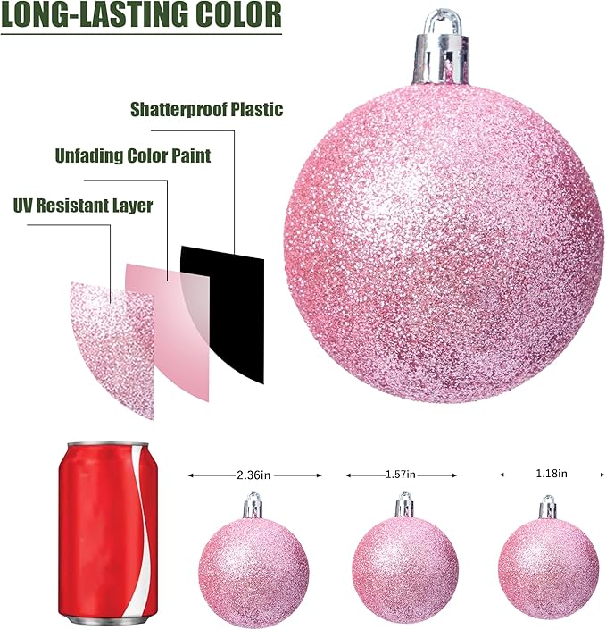 100-Pack Christmas Ball Ornaments for Tree,Shatterproof Plastic Holiday Baubles Set in Assorted Sizes and Finishes, Christmas Tree Decorations for Home, Office, Party, Indoor Outdoor Use