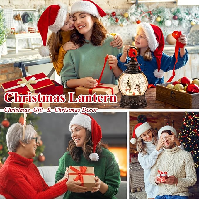 Christmas Snow Globes,Glitter Swirling Musical Box Christmass Snowman with 8 Songs & 6H Timer, Battery Operated & USB Powered Christmas Lanterns for Indoor Holiday Table Party Gifts