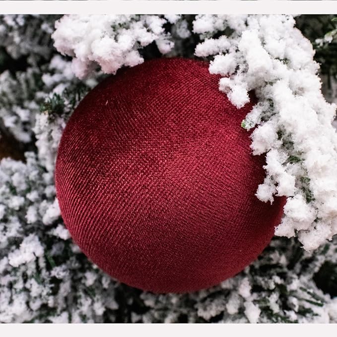 18PCS Burgundy Red Velvet Christmas Ornaments Set – Large Flocked Shatterproof Baubles for Xmas Tree Decoration, Hanging Ornaments for Holiday & Home Décor (Burgundy Red, 3 Inch / 8 cm)
