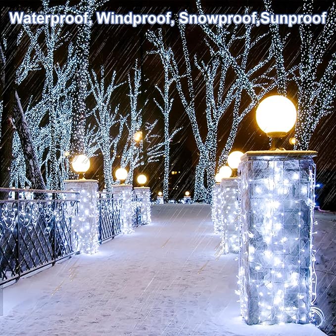 552 FT 1400 LED Christmas Lights Outdoor Decorations Super Long Fairy Lights Waterproof 8 Modes Timer Clear Wire String Lights for Outside House Tree Patio Yard Wedding Party Holiday-Cool White