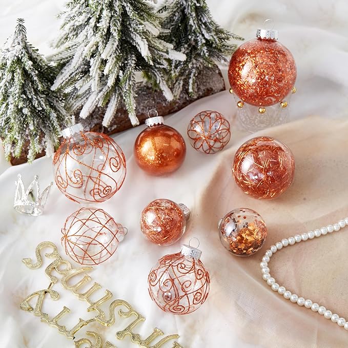 Wironlst Christmas Ball Ornaments Shatterproof Clear Large Plastic Hanging Ball Decorative Baubles Set with Stuffed Delicate Decorations (Multi-Siz, Orange)