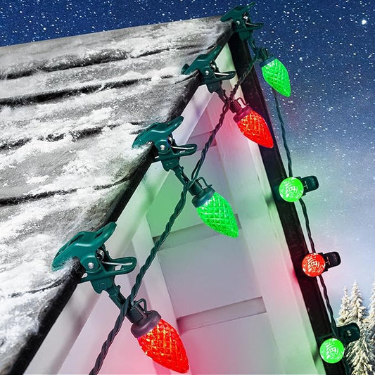 Minetom C9 LED Christmas Lights Outdoor, 68 Feet 100 LED C9 String Light with 100 Spring Clips, Waterproof Connectable Christmas Tree Lights for Outside Roofline Patio Home Xmas Decor, Red & Green