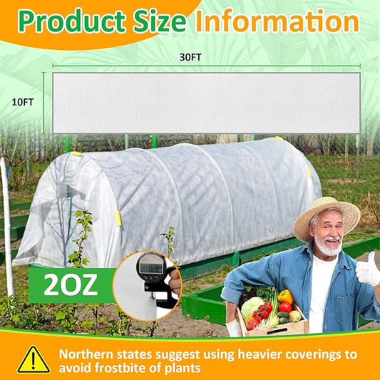 White Plant Covers Freeze Protection, 10 x 30 ft - 2 oz/yd² Frost Cloths for Outdoor Plants, Tree Covers Freeze Protection, Winter Garden Blanket, Sun Cover for Plants for Greenhouse, Vegetables