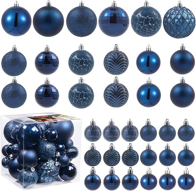 LANGXUN 36pcs Midnight Blue Christmas Tree Decorations Balls, Bolas De Navidad, 2025 Christmas Decor, Indoor Outdoor Shatterproof Christmas Ornaments, Xmars Party Wedding Suppiles