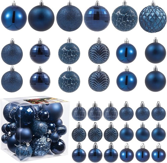 LANGXUN 36pcs Midnight Blue Christmas Tree Decorations Balls, Bolas De Navidad, 2025 Christmas Decor, Indoor Outdoor Shatterproof Christmas Ornaments, Xmars Party Wedding Suppiles