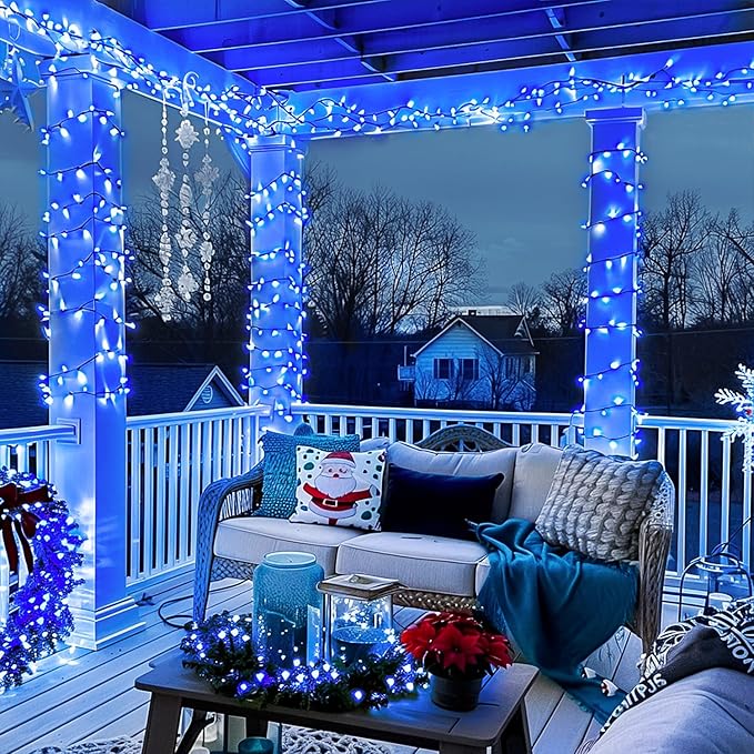 JMEXSUSS 250 LED Blue Christmas Lights: 91.5ft Extendable Blue String Lights Indoor Outdoor Waterproof with 8 Modes for Christmas Tree, Garden, Patio, Party, Holiday Decorations