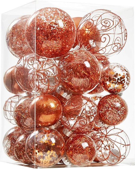 Wironlst Christmas Ball Ornaments Shatterproof Clear Large Plastic Hanging Ball Decorative Baubles Set with Stuffed Delicate Decorations (Multi-Siz, Orange)