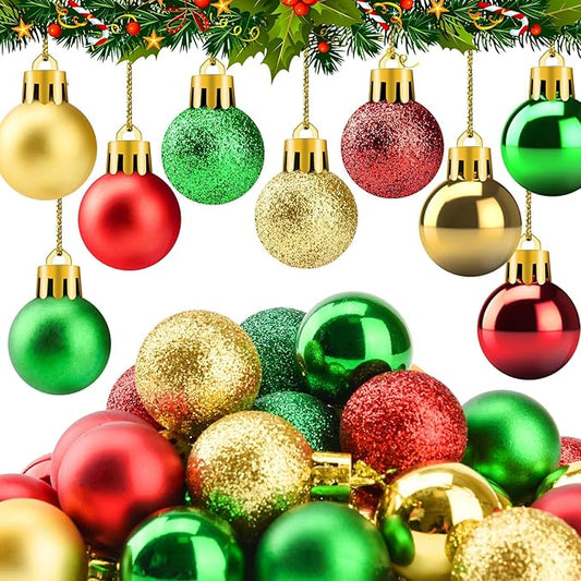 36Pcs Mini Shatterproof Christmas Balls, 3cm/1.18inch Mini Christmas Baubles Red Green Gold Plastic Ball Ornament for Christmas Tree Ornaments Party Decoration (Red and Green and Gold)