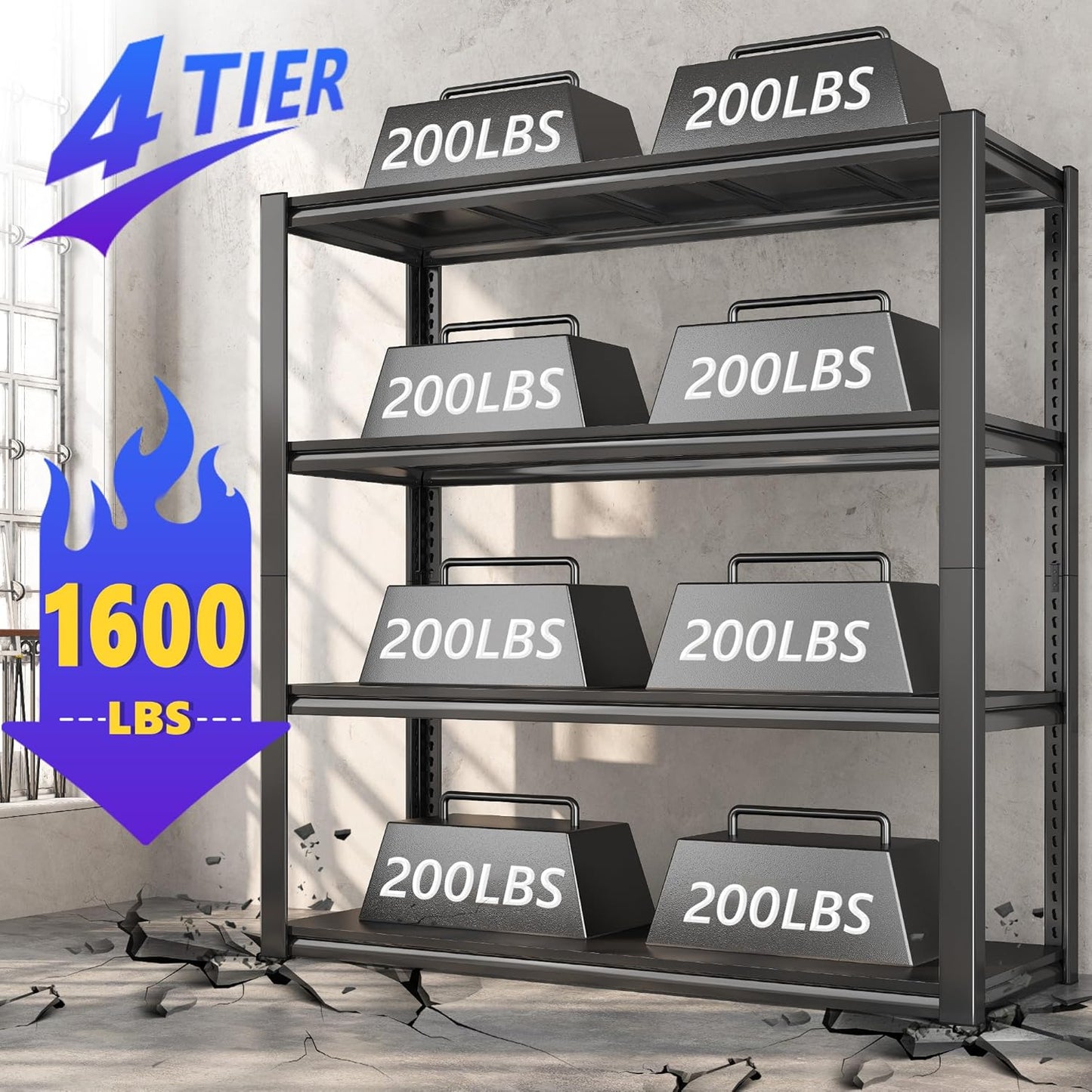 Raybee 40" W Garage Shelving Heavy Duty Storage Shelves 56.9" H Metal Shelving Heavy Duty Load 1600LBS Adjustable Metal Shelves for Storage for Pantry Kitchen 40" W x 19.1" D x 56.9" H