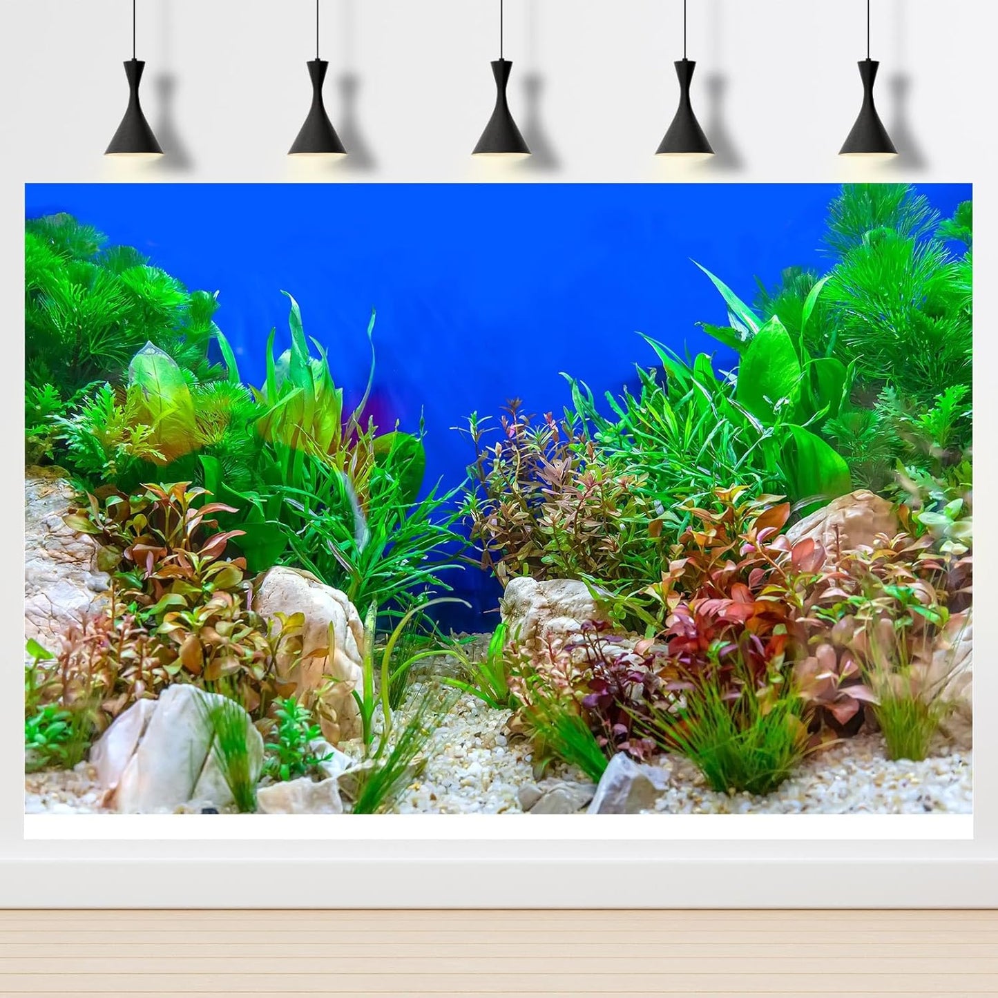 Aquarium Background Green Aquatic Plant Stone River Bed and Lake Fish Tank Background Decor Underwater Grass Leaves with Pebble Aquarium Backdrop Perfect Fish Tank Decors Vinyl 60x24in