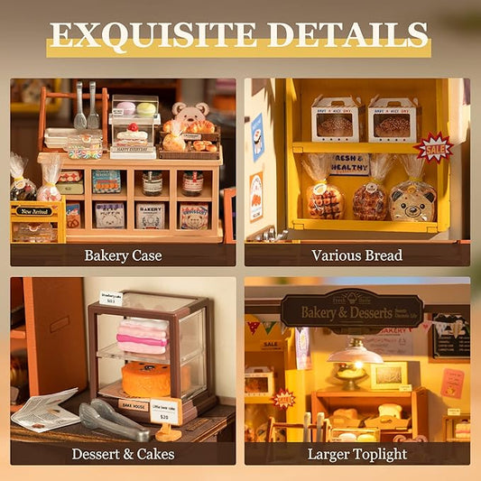 ROBOTIME Miniature House Kit DIY Mini Dollhouse with Accessories Tiny Store Making Kit with LED Light Hobby Birthday Gifts for Adults