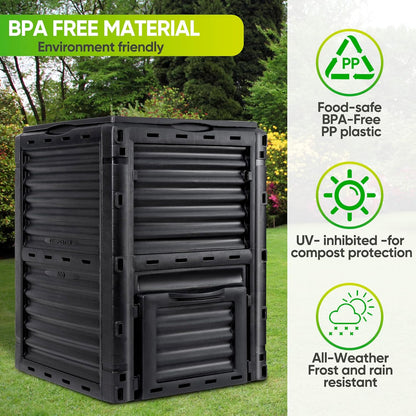 F2C Garden Compost Bin from BPA Free Material -80 Gallon(300 L) Large Compost Bin Aerating Outdoor Compost Box Easy Assembling, Lightweight, Fast Creation of Fertile Soil, Black