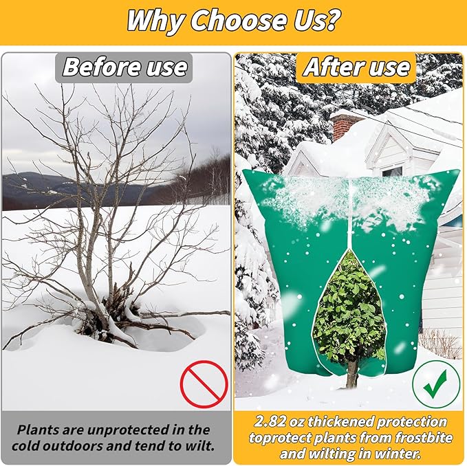 6PCS Plant Covers Freeze Protection 2.82oz Thicker Winter Frost Cloth Plant Protection Jacket Cover Bags Frost Blankets with Zipper Drawstring for Outdoor Plants Fruit Tree Potted, 48"W x 72"H