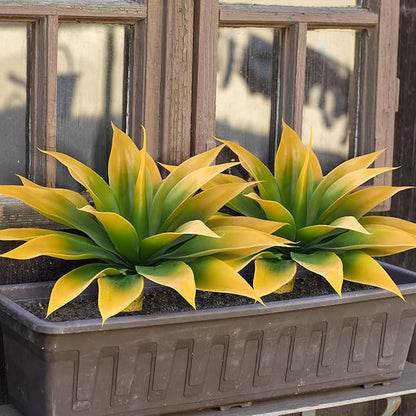 Artificial Agave Plants,Large UV Resistant Fake Agave Planters for Indoor and Outdoor Decorating Tropical Plant Succulents Greenery Indoor Decor (2Pack,18" Yellow)