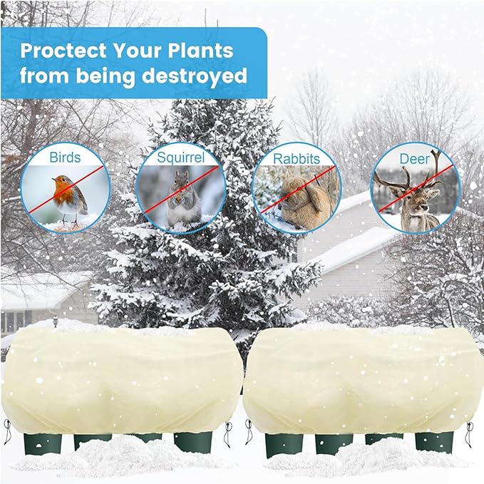 Plant Frost Protection Cover,Plant Frost Cover for Garden Protection, Rectangular Planter Blanket with Drawstring, Winter Garden Netting, 68.8 x 17.7 x 15.7 Inch, 4 Pack